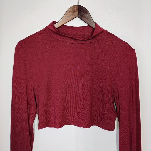 Free People Beach Long Sleeve Mock Neck Crop Top Burgundy Size Medium - Picture 2 of 11